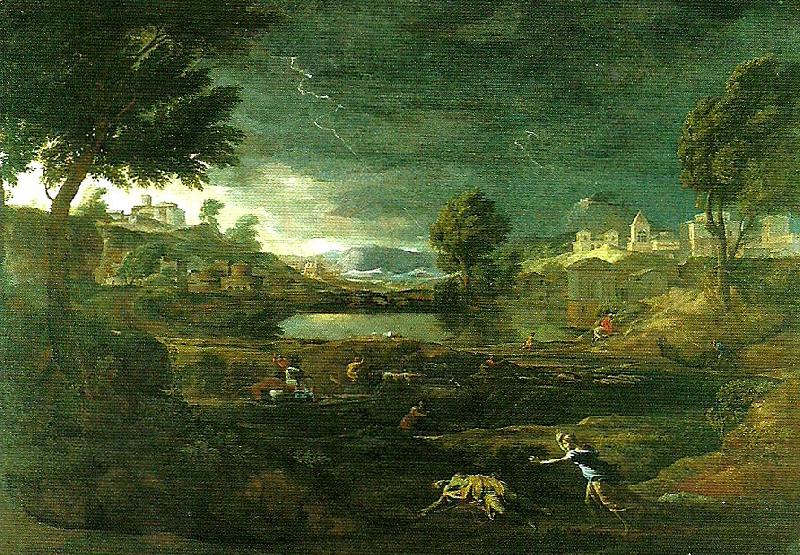 landscape with pyramus and thisbe, Nicolas Poussin